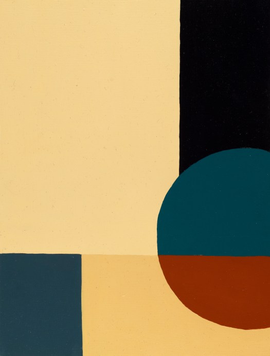 High resolution image of the fine art painting Junctions, part of the minimalistic oil painting collection Art Deco by Iasonas Bakas. Abstract geometric shapes in shades of blue, yellow and red.