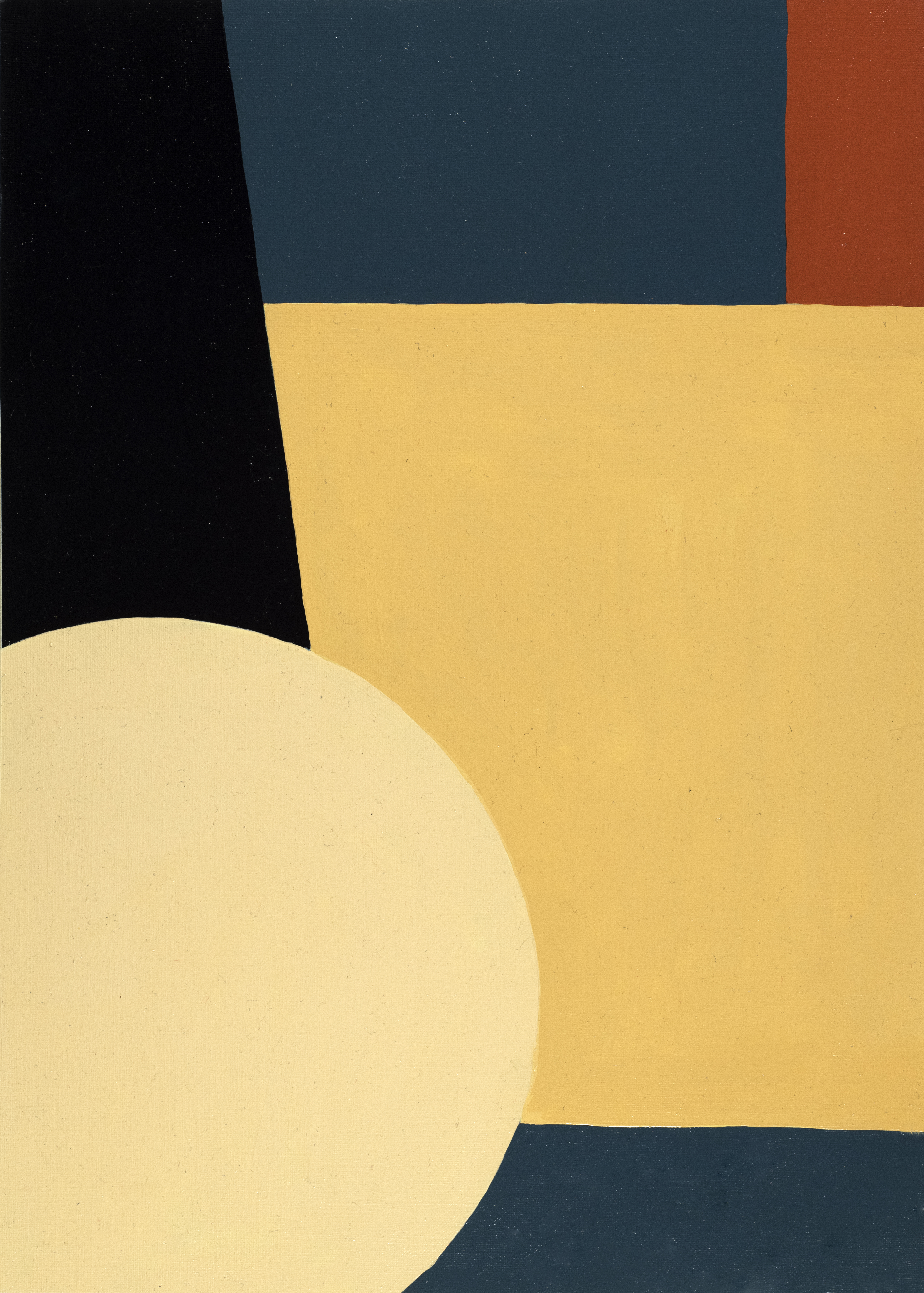 High resolution image of the fine art painting Bar, part of the minimalistic oil painting collection Art Deco by Iasonas Bakas. Abstract geometric shapes in shades of blue, yellow and red.